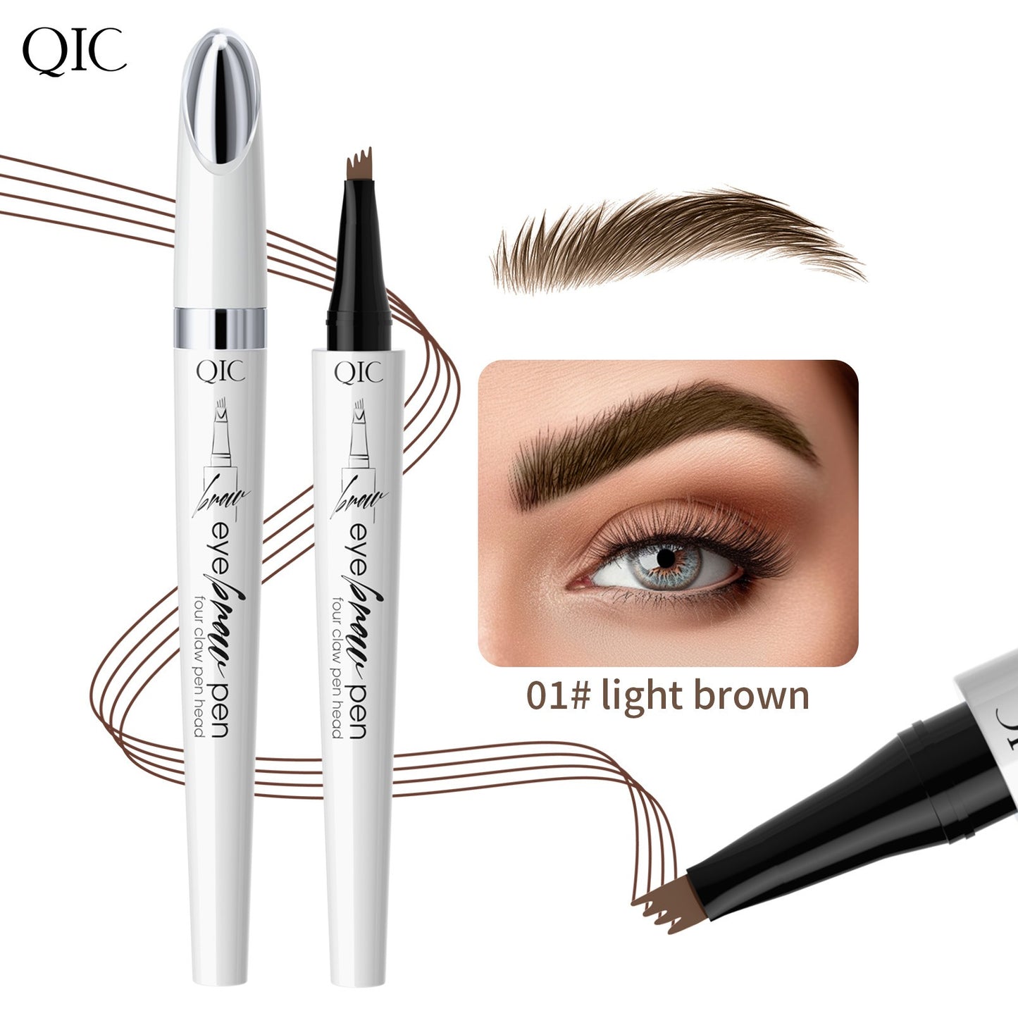 THEMEASHOP™ ÉPICERIE-  Crayon à sourcils liquide blanc céramique QIC à quatre griffes, waterproof, sans bavure, à quatre têtes fourchues