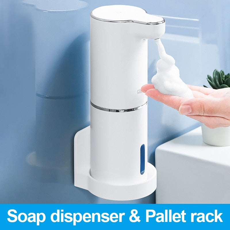 Distributeur automatique de savon mousse pour salle de bain, lave-mains intelligent avec chargement USB, blanc, matériau ABS de haute qualité.