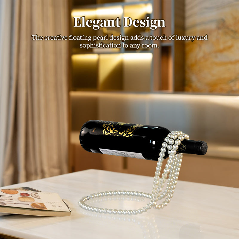 THEMEASHOP™ MAISON-  Porte-bouteilles en métal orné d'un collier de perles, support de bouteille de vin flottant et magique, présentoir décoratif pour bureau.