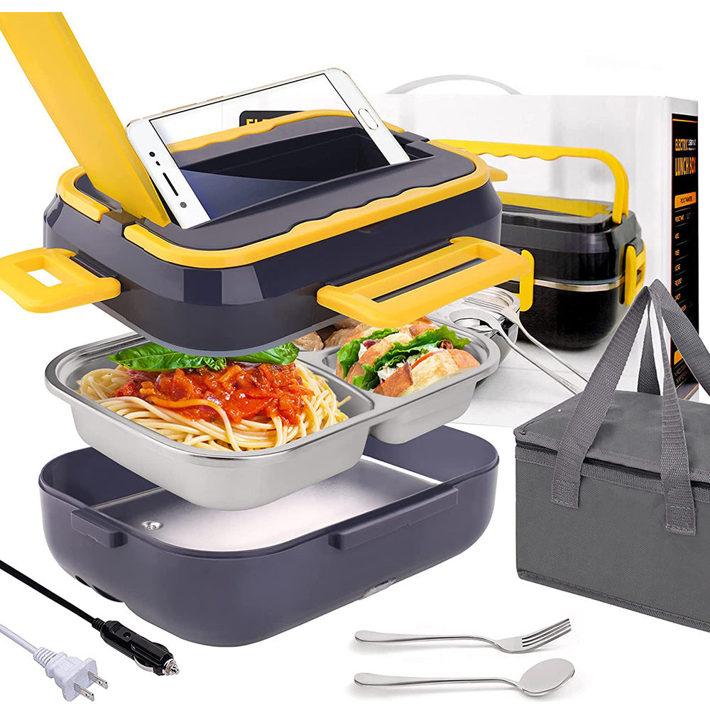 ESTHEMEA HOME- Ensemble de cuisine 1,5 L avec chauffe-plats et boîte à lunch électrique portable en acier inoxydable, contenant isotherme pour voiture ou camion.