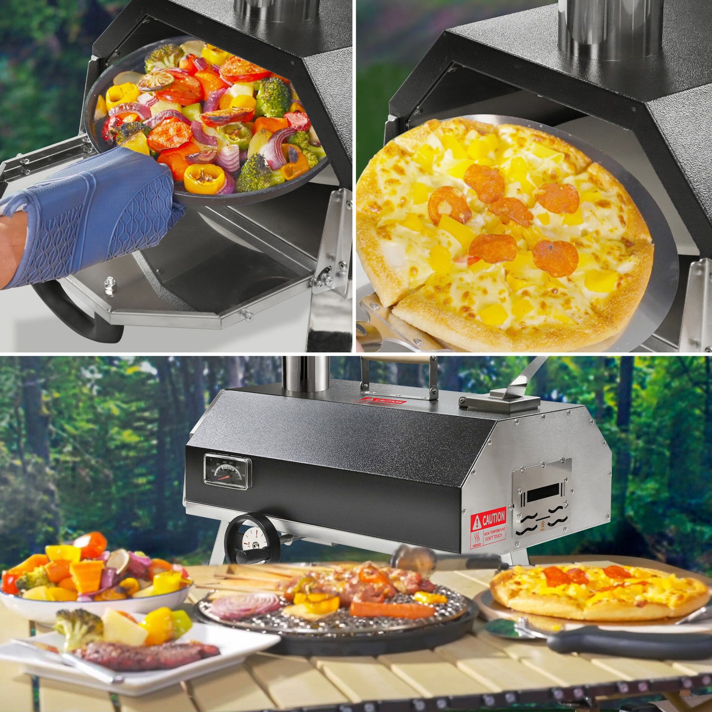 ESTHEMEA HOME - Four à pizza extérieur semi-automatique noir 12 pouces, four à pizza portable à bois pour extérieur