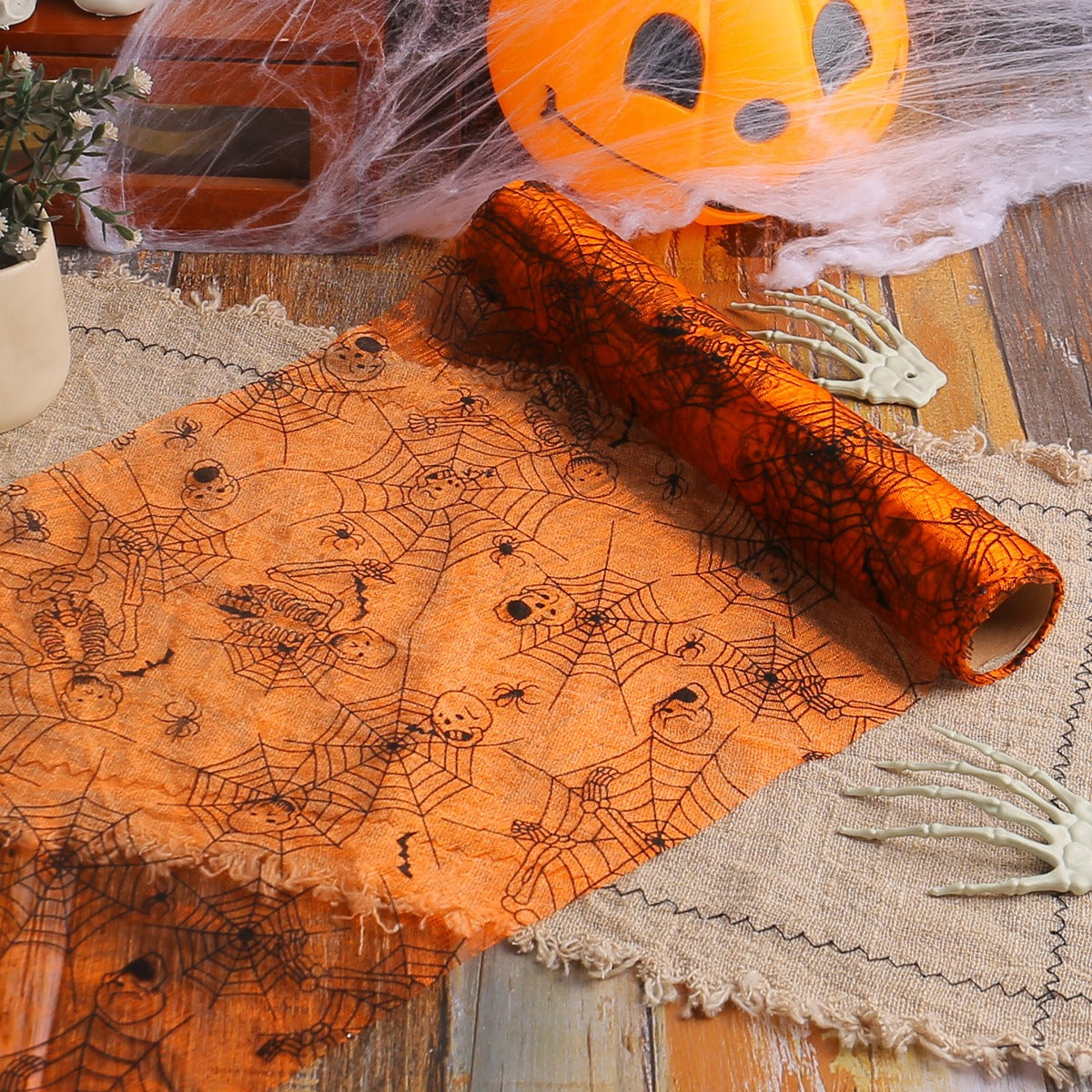 THEMEASHOP™- Halloween Bat Spider Web Yarn Roll Meal Mat Ghost Festival Party Table Decoration Mesh Tablecloth Table Banner