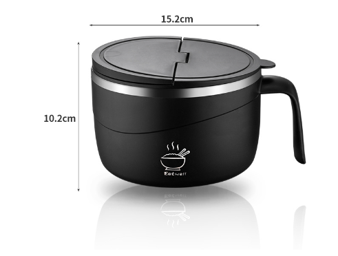 THEMEASHOP™ MAISON-  Bol à nouilles instantanées en acier inoxydable 304 avec couvercle isotherme portable, boîte à lunch scellée de style japonais