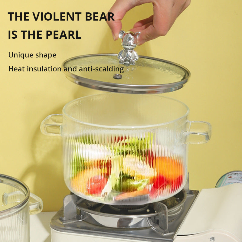 ESTHEMEA HOME- Petit bol à soupe ours, grand saladier élégant pour la maison, bol à nouilles instantanées avec couvercle, casserole en verre à double anse