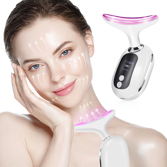 THEMEASHOP™ ÉPICERIE- Appareil de beauté EMS pour lifting du cou et du visage, massage par vibrations, thérapie photonique LED, raffermissement de la peau, élimination des rides, outils de soin de la peau