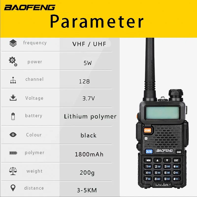 THEMEASHOP™ EXTÉRIEUR-  Talkie-walkie BaoFeng UV-5R, radio CB professionnelle Baofeng UV5R, émetteur-récepteur 128 canaux 5 W VHF et UHF portable UV 5R pour la chasse