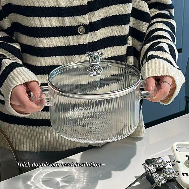 ESTHEMEA HOME- Petit bol à soupe ours, grand saladier élégant pour la maison, bol à nouilles instantanées avec couvercle, casserole en verre à double anse