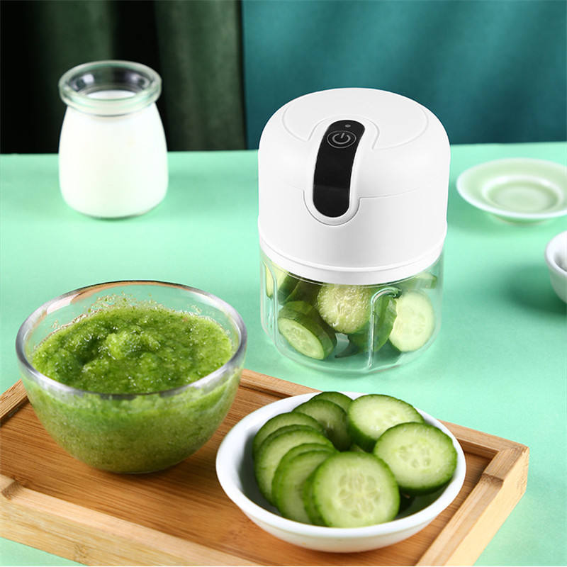 THEMEASHOP™ MAISON  - Hachoir multifonctionnel électrique mini rechargeable USB de 250 ml pour légumes et viande, avec presse-ail et batteur à ail sans fil.