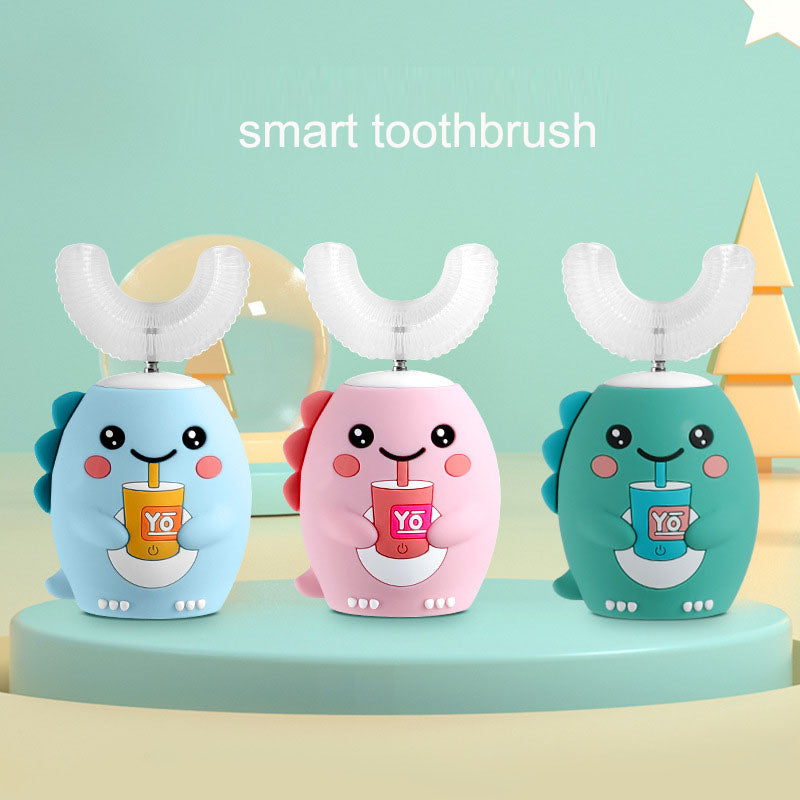THEMEASHOP™ ENFANT - Brosse à dents électrique rechargeable en forme de U pour enfants de 2 à 12 ans, brosse à dents bébé rechargeable en forme de U, petit dinosaure