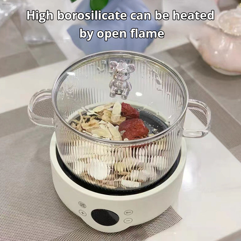 ESTHEMEA HOME- Petit bol à soupe ours, grand saladier élégant pour la maison, bol à nouilles instantanées avec couvercle, casserole en verre à double anse