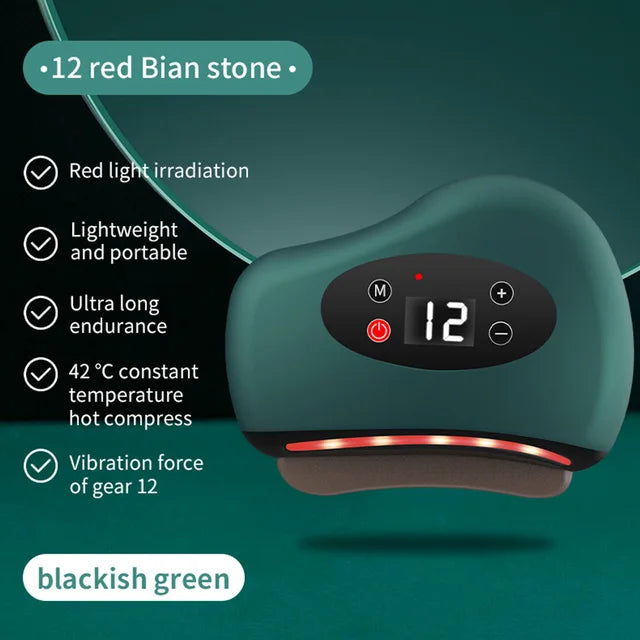 VIRTUAL INSTITUT™ - Appareil de massage électrique Guasha avec compresse chaude, masseur oculaire à pierre chauffante, vibrations, grattage, lifting de la peau du cou et du visage, outil anti-rides