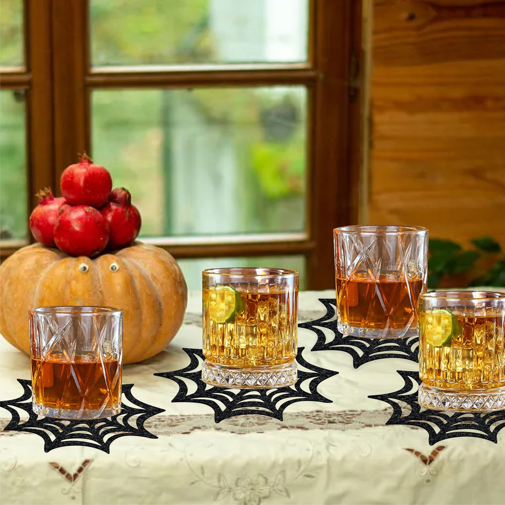 THEMEASHOP™- Halloween Party Decorative Coasters, Non-Woven Spiderweb Coasters, Halloween Table Decor