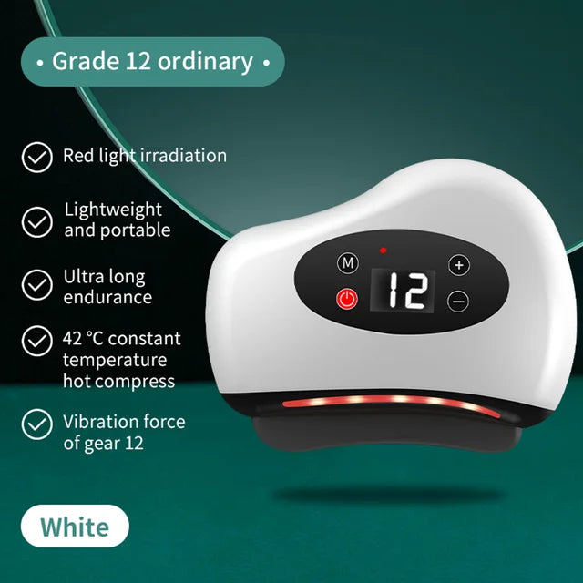 VIRTUAL INSTITUT™ - Appareil de massage électrique Guasha avec compresse chaude, masseur oculaire à pierre chauffante, vibrations, grattage, lifting de la peau du cou et du visage, outil anti-rides