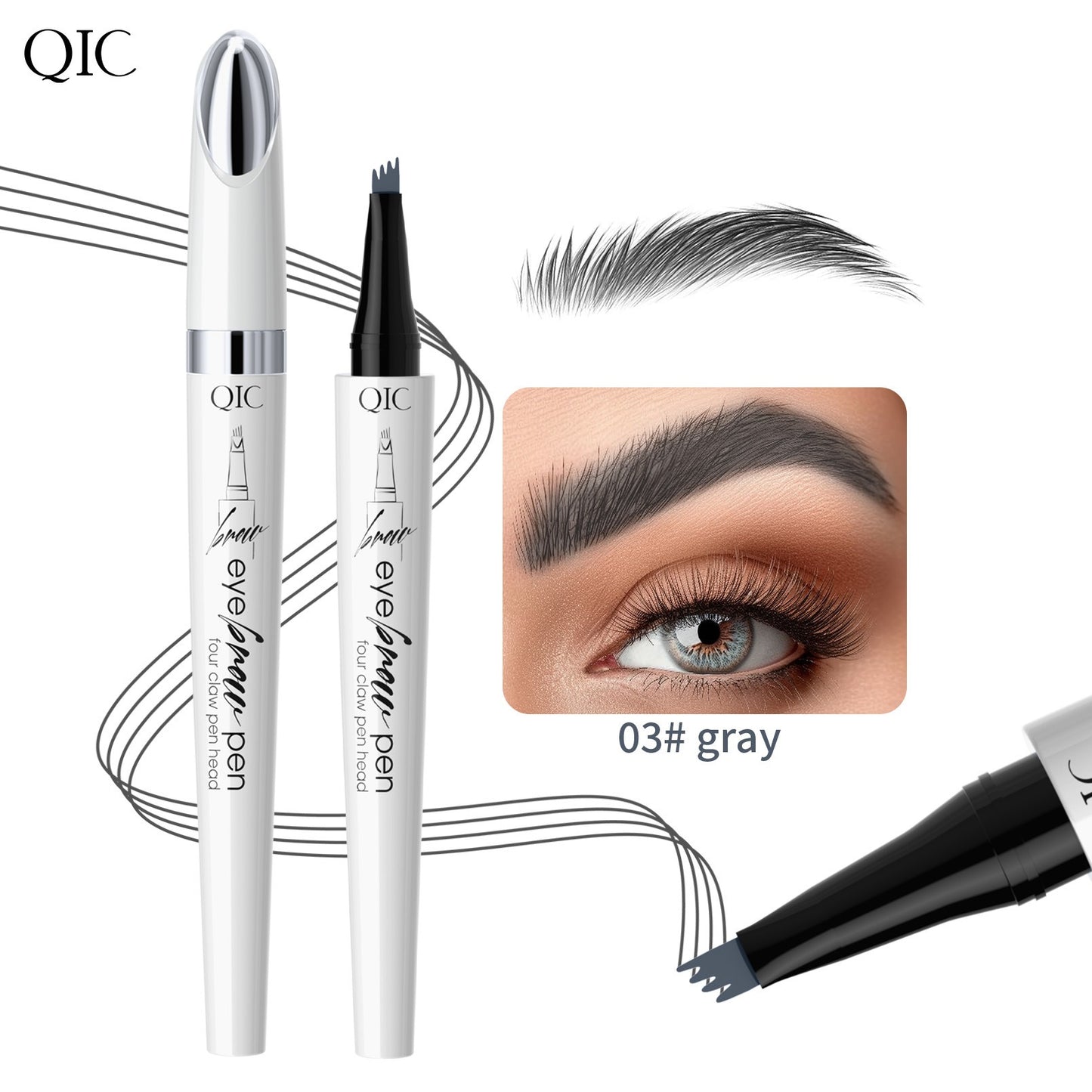 THEMEASHOP™ ÉPICERIE-  Crayon à sourcils liquide blanc céramique QIC à quatre griffes, waterproof, sans bavure, à quatre têtes fourchues
