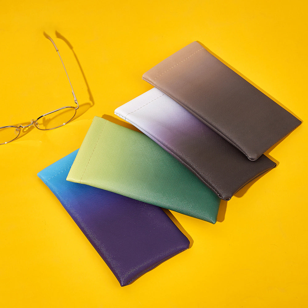 Étui à lunettes de soleil en PVC à motif croisé, fermeture automatique, poche pour lunettes, ruban dégradé, miroir, chiffon de nettoyage.