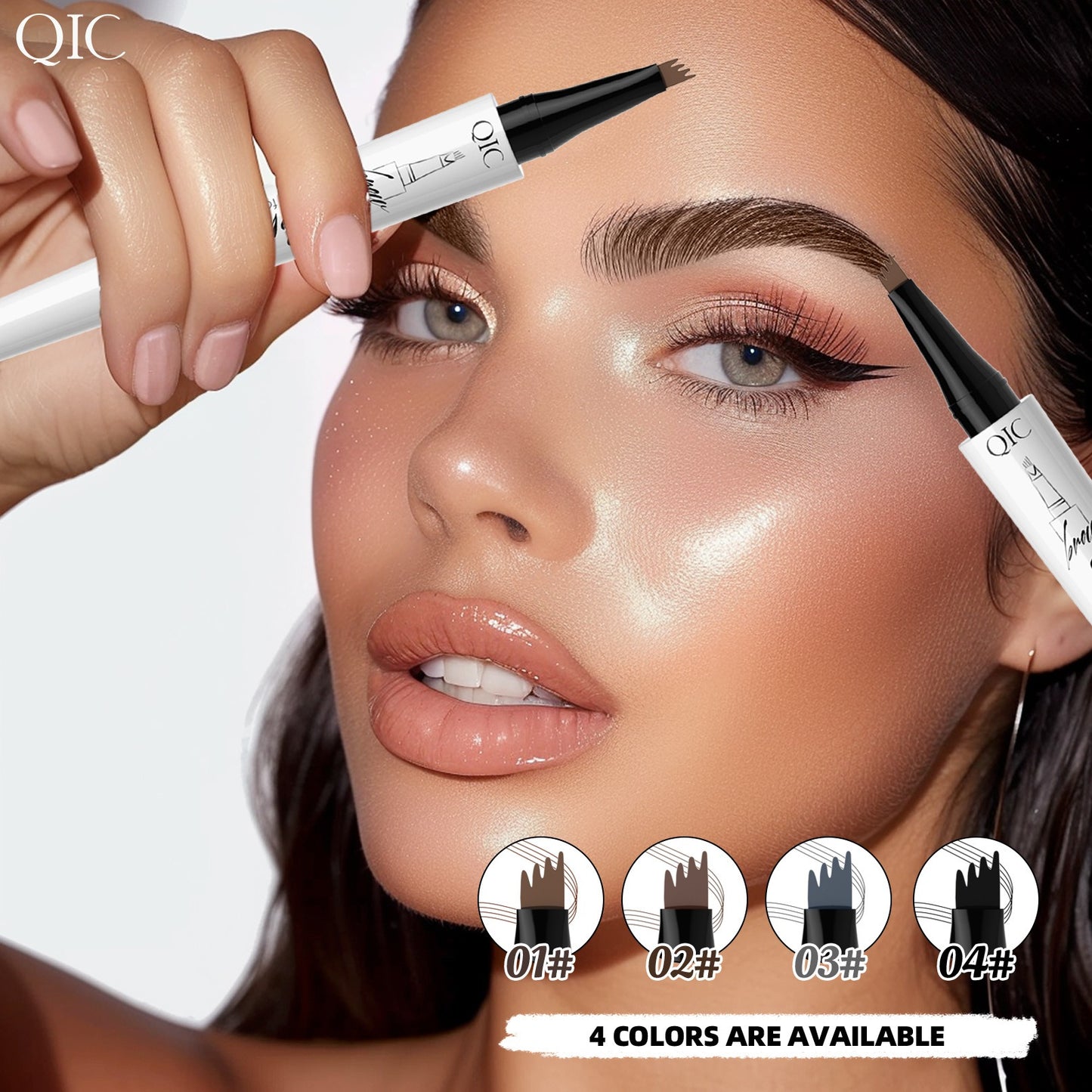 THEMEASHOP™ ÉPICERIE-  Crayon à sourcils liquide blanc céramique QIC à quatre griffes, waterproof, sans bavure, à quatre têtes fourchues