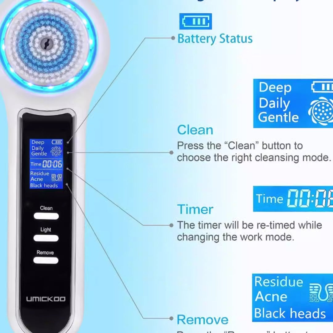 VIRTUAL INSTITUT™ - 3 In 1 Electric Facial Cleaner Sonic Vibration Facial Brush Machine Waterproof Facial Cleansing Brush