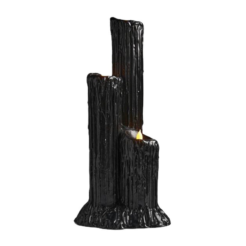 THEMEASHOP™- Halloween Candlestick Melting Candle Cluster Melting Black Lava Candle Holder with 3 Candle Light Resin Halloween Party Decor