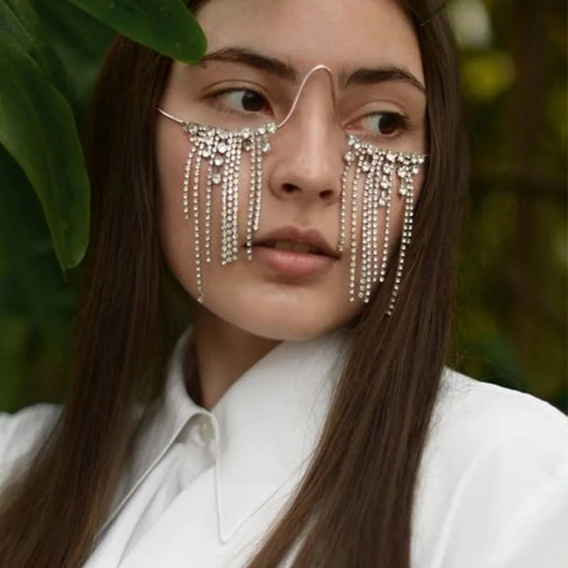 THEMEASHOP™  FEMME- Envoyer vers la boutiqueLunettes à franges tendance, monture sans verres ornée de strass, accessoire de mode pour femme.