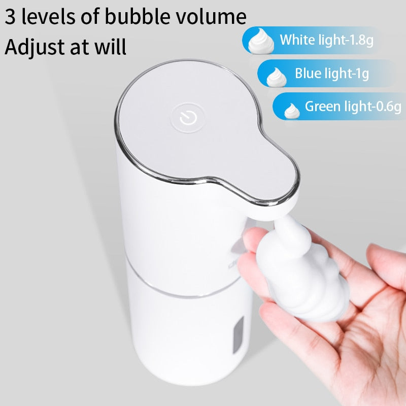 Distributeur automatique de savon mousse pour salle de bain, lave-mains intelligent avec chargement USB, blanc, matériau ABS de haute qualité.
