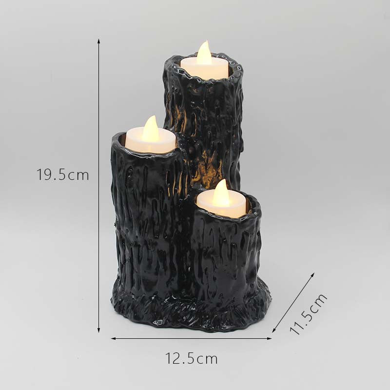 THEMEASHOP™- Halloween Candlestick Melting Candle Cluster Melting Black Lava Candle Holder with 3 Candle Light Resin Halloween Party Decor