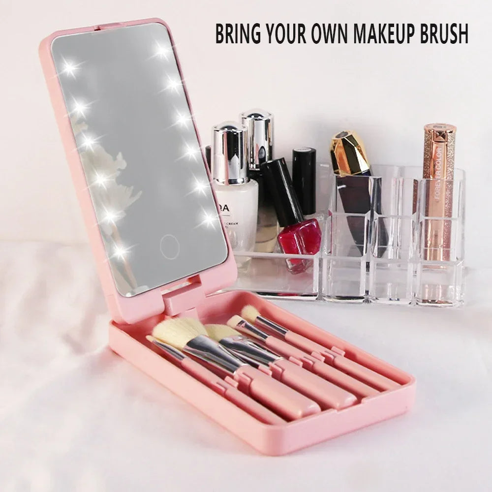 VIRTUAL INSTITUT™ - Boîte à miroir cosmétique pliable et rotative à LED avec brosse