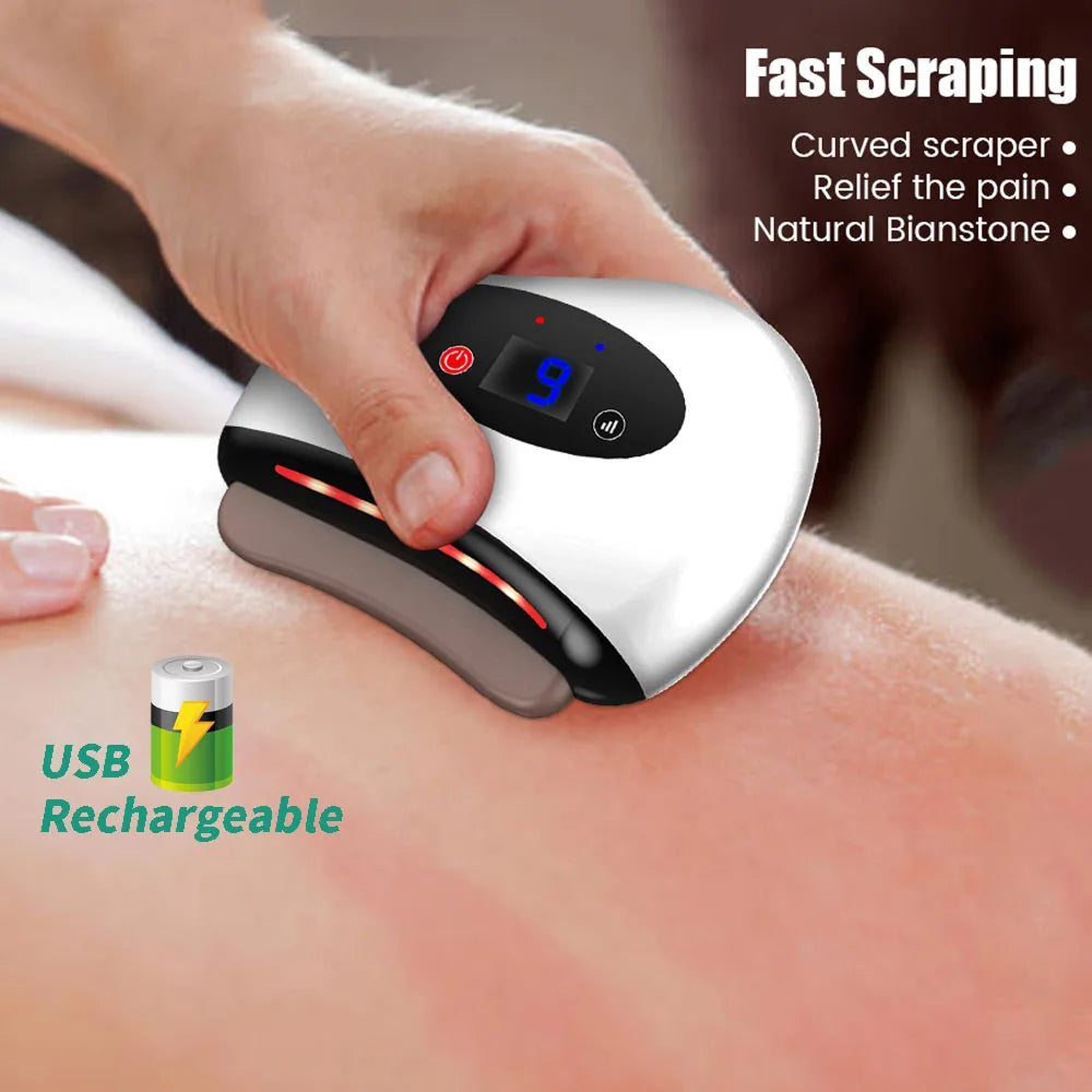 VIRTUAL INSTITUT™ - Appareil de massage électrique Guasha avec compresse chaude, masseur oculaire à pierre chauffante, vibrations, grattage, lifting de la peau du cou et du visage, outil anti-rides