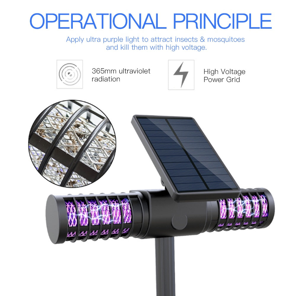 Lampe solaire anti-moustiques étanche pour extérieur, villa, jardin, pelouse, camping, grande lampe anti-insectes, éclaire toute la nuit