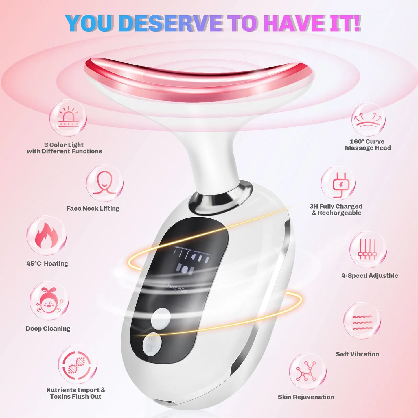 THEMEASHOP™ ÉPICERIE- Appareil de beauté EMS pour lifting du cou et du visage, massage par vibrations, thérapie photonique LED, raffermissement de la peau, élimination des rides, outils de soin de la peau