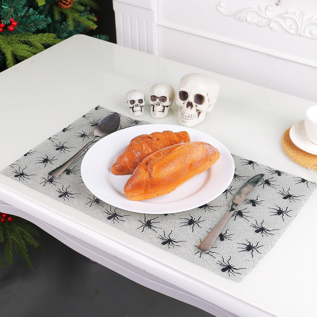 THEMEASHOP™- Halloween Bat Spider Web Yarn Roll Meal Mat Ghost Festival Party Table Decoration Mesh Tablecloth Table Banner
