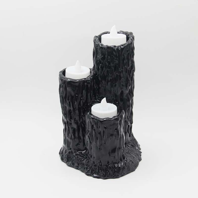 THEMEASHOP™- Halloween Candlestick Melting Candle Cluster Melting Black Lava Candle Holder with 3 Candle Light Resin Halloween Party Decor