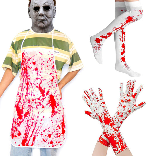 THEMEASHOP™-  Horror blood handprint masquerade costume props Halloween blood gloves blood socks blood drink apron set