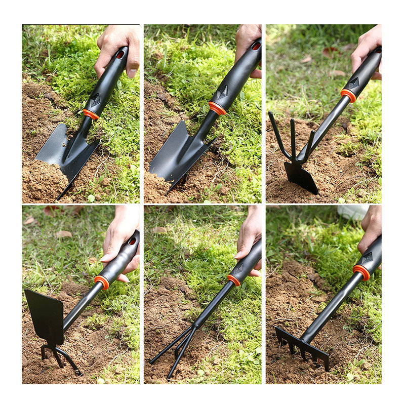 Outils de jardin, manche en plastique noir, vaporisateur, houe à deux têtes, râteau à cinq dents, pelle, pelle à fleurs d'extérieur