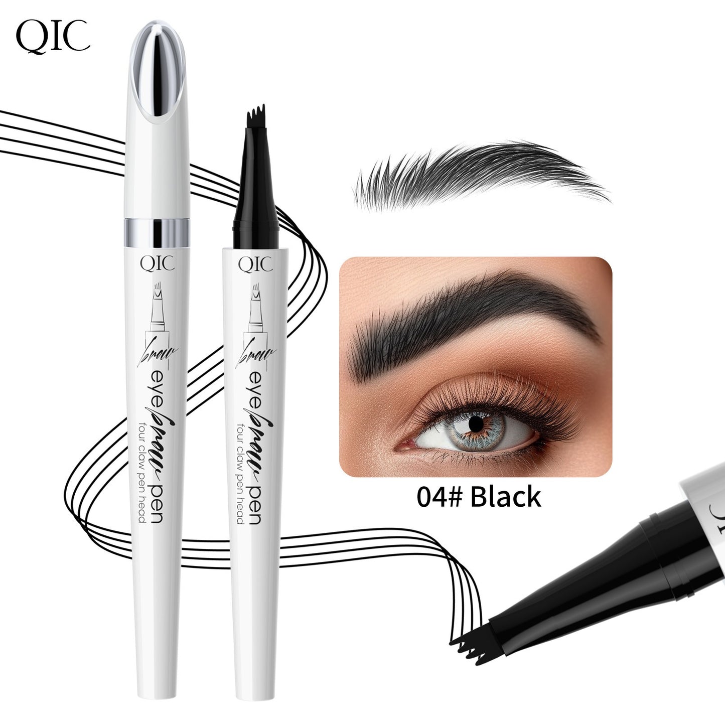 THEMEASHOP™ ÉPICERIE-  Crayon à sourcils liquide blanc céramique QIC à quatre griffes, waterproof, sans bavure, à quatre têtes fourchues