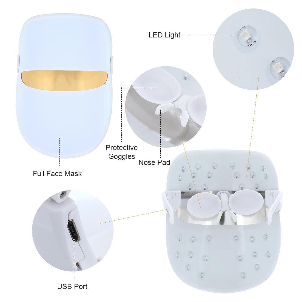Masque de luminothérapie LED 7 couleurs, masque facial de rajeunissement cutané par électroporation, appareil de beauté photonique, réduction des rides