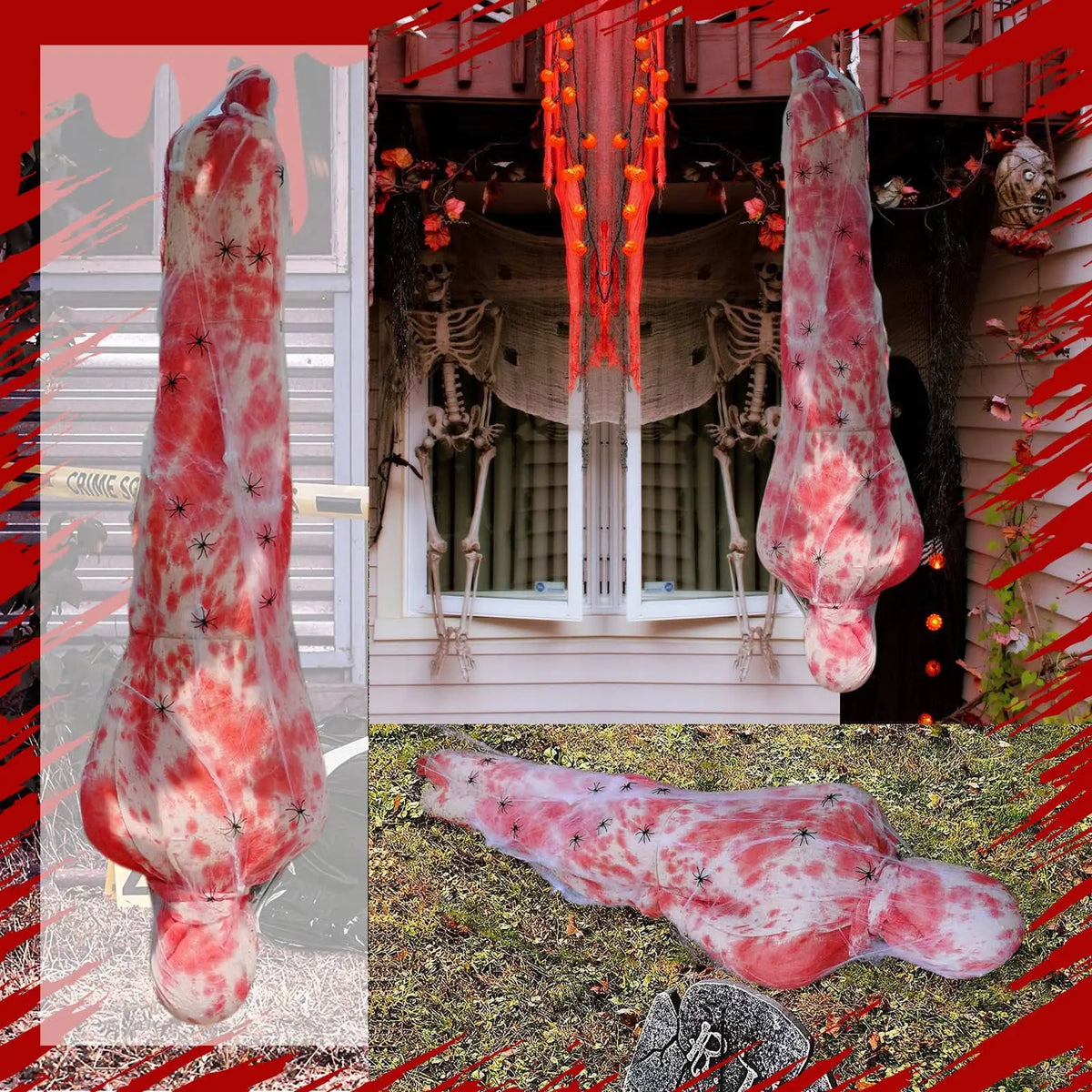 THEMEASHOP™- Halloween Decoration Hanging Corpse Scary Dead Body Props Bloody Inflatable Cocoon Outdoor Halloween Yard Haunted House Decors