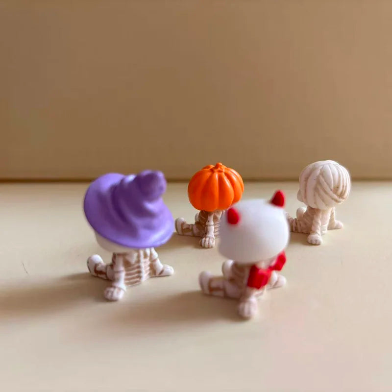 THEMEASHOP™- 4Pcs Halloween Mini Figurines Set, Spooky Resin Decor with Pumpkins Ghosts Skulls for Party Home Garden Decoration