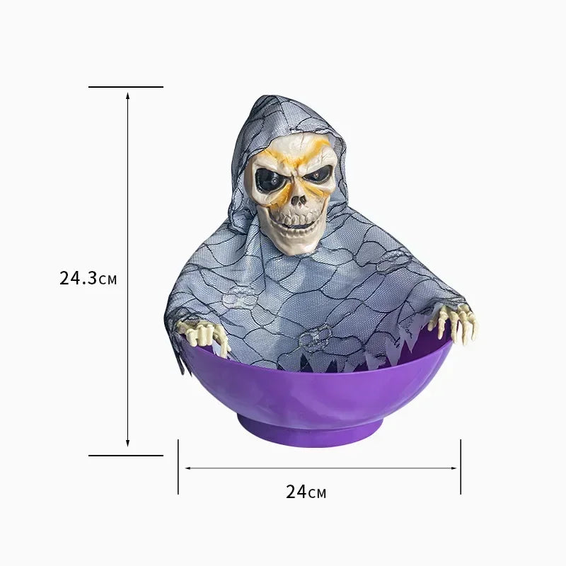 THEMEASHOP™-  Halloween Skeleton Hand Candy Bowl with Light Up Red Eyes Spooky Sound Effects for Haunted House Party Decoration  ﻿