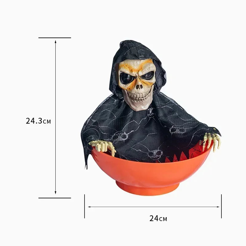 THEMEASHOP™-  Halloween Skeleton Hand Candy Bowl with Light Up Red Eyes Spooky Sound Effects for Haunted House Party Decoration  ﻿