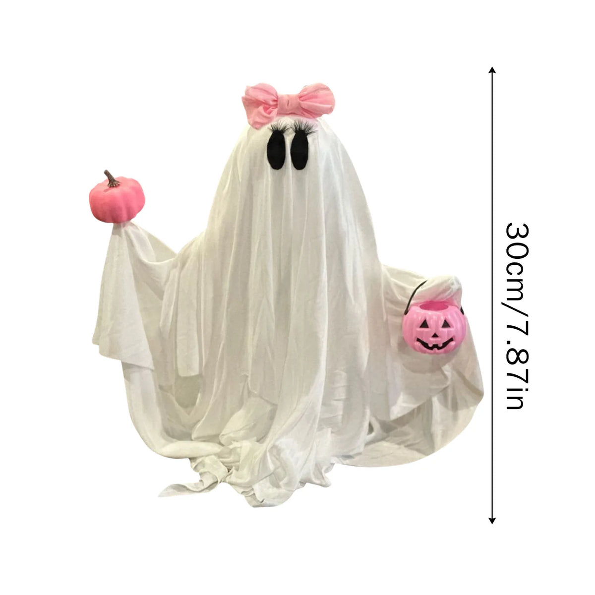 THEMEASHOP™- Halloween Ghost Holding Pink Pumpkin Halloween Decorations Indoor Spooky Ghost Decor Halloween Party Desktop Decoration Ornament