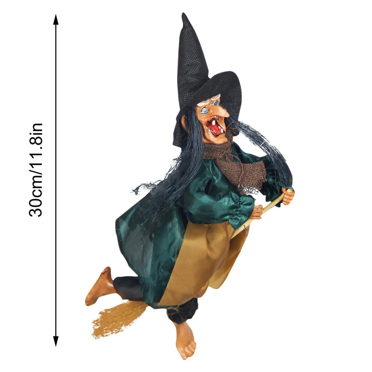 THEMEASHOP™- Halloween Hanging Broom Witch Pendant Spooky Decor Props Scary Electric Toy Haunted House Bar Home Festival Party Decoration Toy