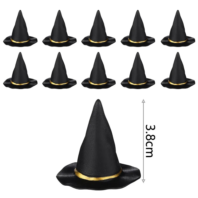 THEMEASHOP™- 10/20PCS Halloween Mini Witch Hat and Broom Decor DIY Craft Embellishments Miniature Ornaments Hanging Pendants Desktop Decor
