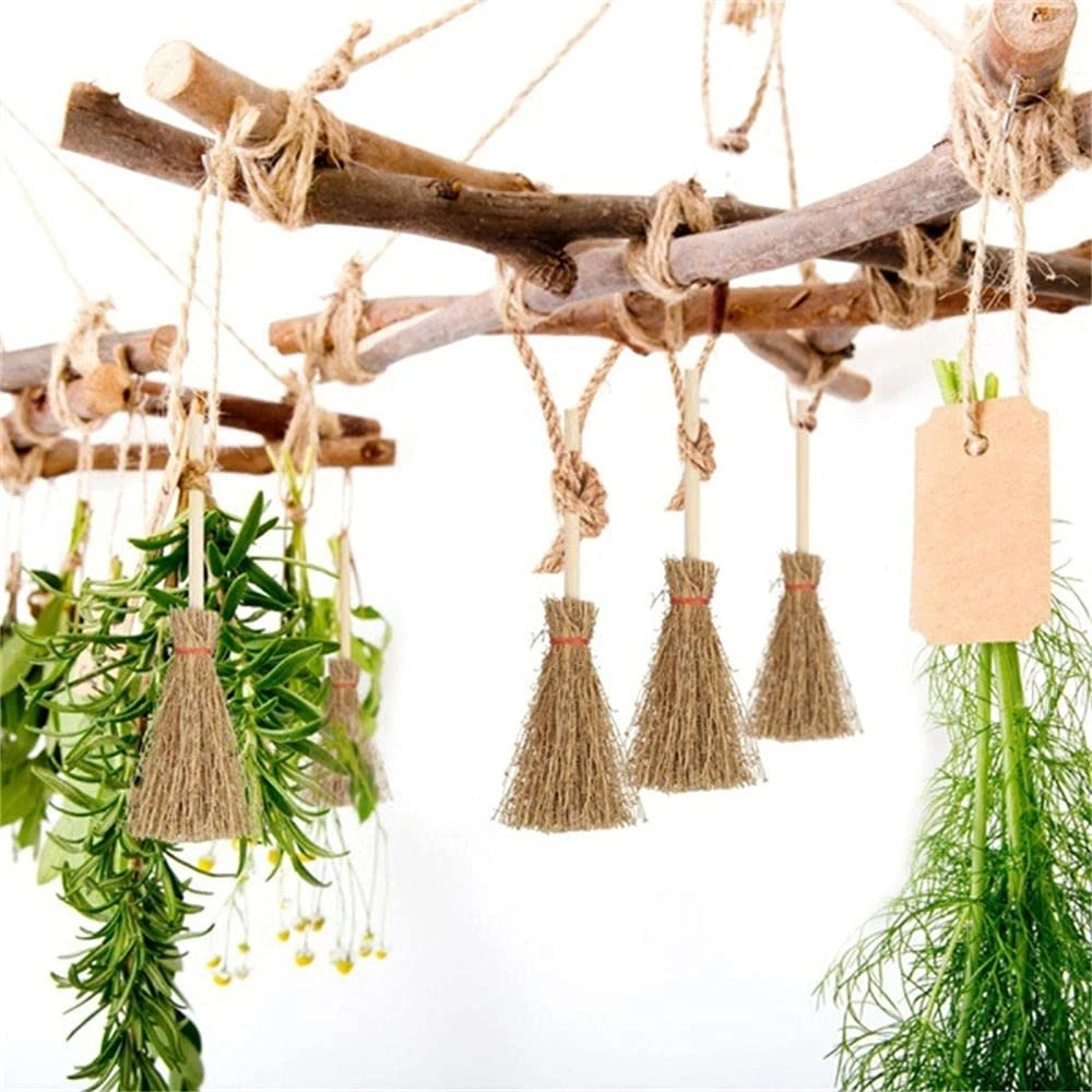 THEMEASHOP™- 10/20PCS Halloween Mini Witch Hat and Broom Decor DIY Craft Embellishments Miniature Ornaments Hanging Pendants Desktop Decor