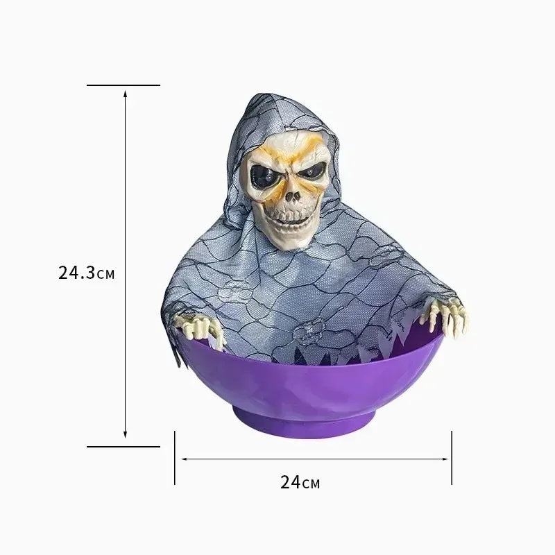 THEMEASHOP™-  Halloween Skeleton Hand Candy Bowl with Light Up Red Eyes Spooky Sound Effects for Haunted House Party Decoration  ﻿