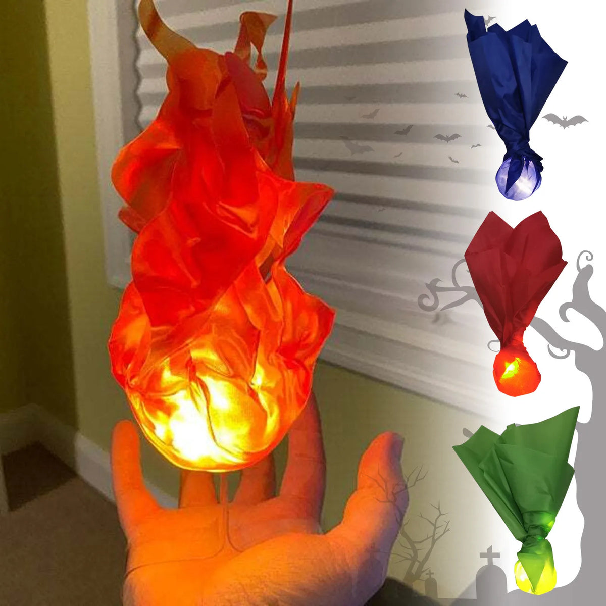 THEMEASHOP™- Halloween Decor Props Simulation Floating Fireball Lamp Artificial Fire Flame Atmosphere Light For Cosplay Role Play Party