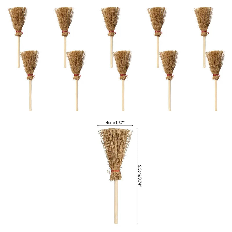 THEMEASHOP™- 10/20PCS Halloween Mini Witch Hat and Broom Decor DIY Craft Embellishments Miniature Ornaments Hanging Pendants Desktop Decor
