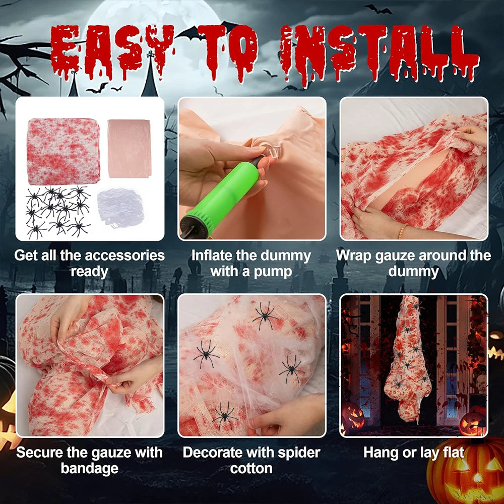 THEMEASHOP™- Halloween Decoration Hanging Corpse Scary Dead Body Props Bloody Inflatable Cocoon Outdoor Halloween Yard Haunted House Decors